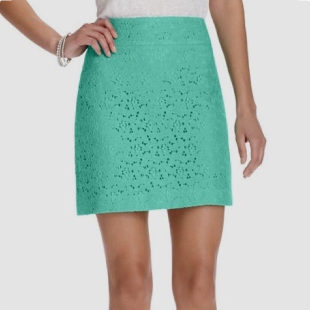 LOFT - Lace Overlay Shift Skirt in Bright Aqua